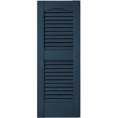 Builders Edge 12 in. x 31 in. Louvered Vinyl Exterior Shutters Pair #036 Classic Blue