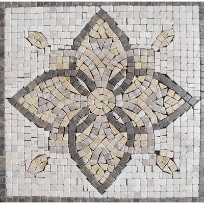M.S. International Inc. Floral Blend Medallion 12 in. x 12 in. Tumbled Marble Floor & Wall Tile SMOT-MED-MA3-1212