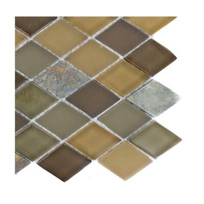 Splashback Glass Tile 6 in. x 6 in. Sample Size Tectonic Diamond Multicolor Slate And Earth Blend Glass Tiles 2 in. x 4 in. Sample R6D4