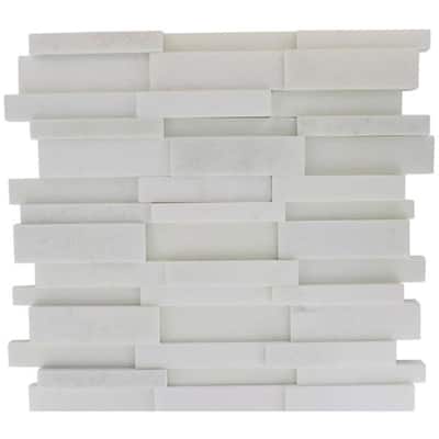 Splashback Glass Tile 12 in. x 12 in. Dimension 3D Brick White Thassos Marble Mosaics DIMENSION3DBRICKWHITETHASSOSMARBLEMOSAIC