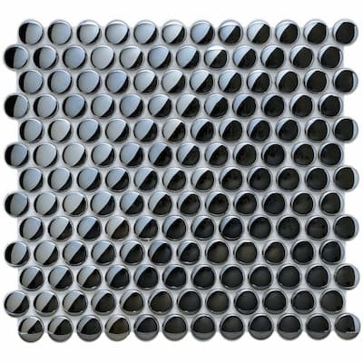 SomerTile Sable 12 x 11-1/4 Glass Penny Mosaic in Black Mirror