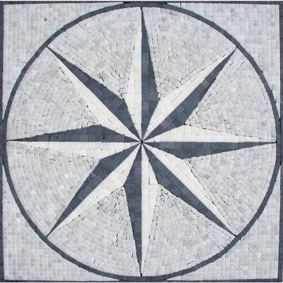 M.S. International Inc. Black & White Star Medallion 24 in. x 24 in. Tumbled Marble Floor & Wall Tile SMOT-MED-MA2-2424