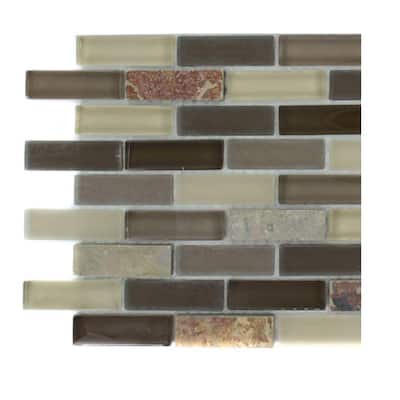 Splashback Glass Tile Tectonic Brick Multicolor Slate And Khaki Blend Glass Tiles - 6 in. x 6 in. Tile Sample R6C6