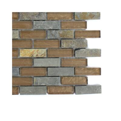 Splashback Glass Tile Tectonic Brick Multicolor Slate and Bronze Sample Size 6 in. x 6 in. Glass Floor and Wall Tile R6C2 GLASS MOSAIC TILE