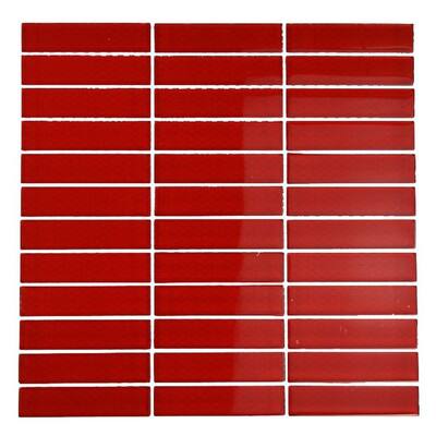 Splashback Glass Tile Contempo Lipstick Red Polished 12 in. x 12 in. Glass Mosaic Floor and Wall Tile CONTEMPO LIPSTICK RED POLISHED 1x4