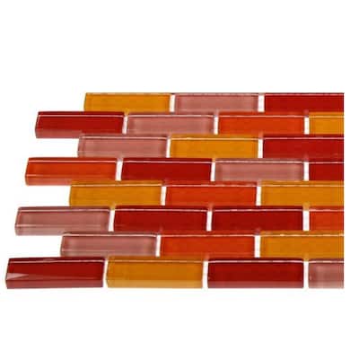 Splashback Glass Tile Contempo Sashimi 1/2 in. x 2 in. Polished Glass Tiles In Brick Pattern - 6 in. x 6 in. Tile Sample R4D11