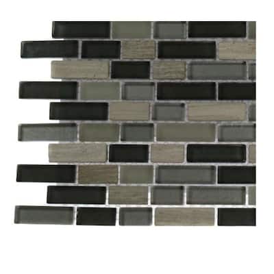 Splashback Glass Tile 6 in. x 6 in. Sample Size Naiad Blend Bricks 1/2 in. x 2 in. Marble And Glass Tile Brick Pattern Sample R4B5