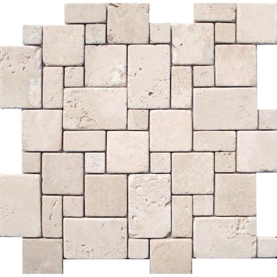 M.S. International Inc. 12 In. x 12 In. Ivory Mini Versaille Pattern Travertine Mosaic Floor & Wall Tile THDW1-SH-IVOP