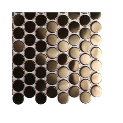 Splashback Glass Tile Metal Copper Penny Round Stainless Steel Floor and Wall Tile - 6 in. x 6 in. Tile Sample R1B3 METAL TILES