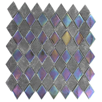 Splashback Glass Tile Tectonic Diamond Black Slate and Rainbow Black 11 in. x 12 in. Glass Floor and Wall Tile TECTONIC DIAMOND BLACK SLATERAINBOWBLACK