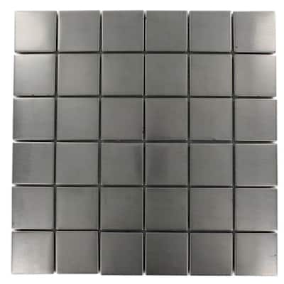 Splashback Glass Tile 12 in. x 12 in. MetalMosaic Floor and Wall Tile METAL SILVER STAINLESS STEEL SQUARE