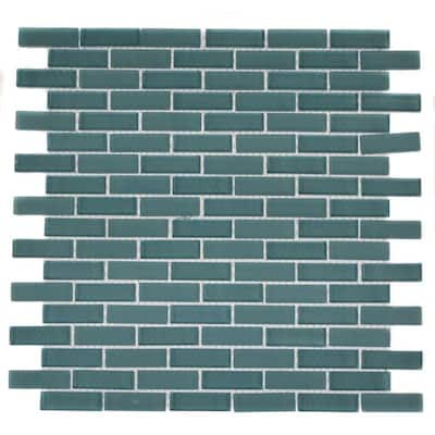Splashback Glass Tile Contempo Turquoise Brick Pattern 12 in. x 12 in. Glass Mosaic Floor and Wall Tile CONTEMPO TURQUOISE .5 X2 BRICK