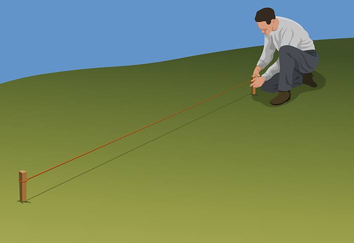 Building Fence Hill - Run Mason’s Line between Stakes Building Fence Hill - Run Mason’s Line between Stakes