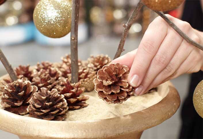 Place pinecones - Make Holiday Branch Tree Place pinecones - Make Holiday Branch Tree