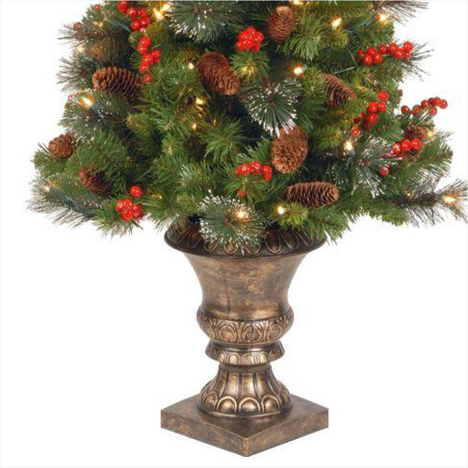 National Tree Company 4 ft. Crestwood Spruce Potted Artificial Christmas Tree with 100 Clear ...