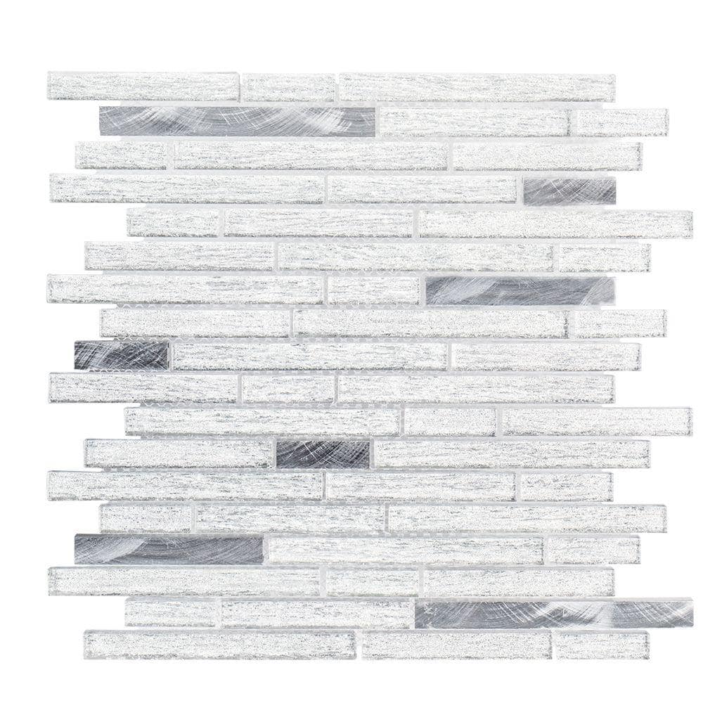 Jeffrey Court Ice Pencil 11-7/8 in. x 13 in. x 8 mm Glass/Metal Mosaic