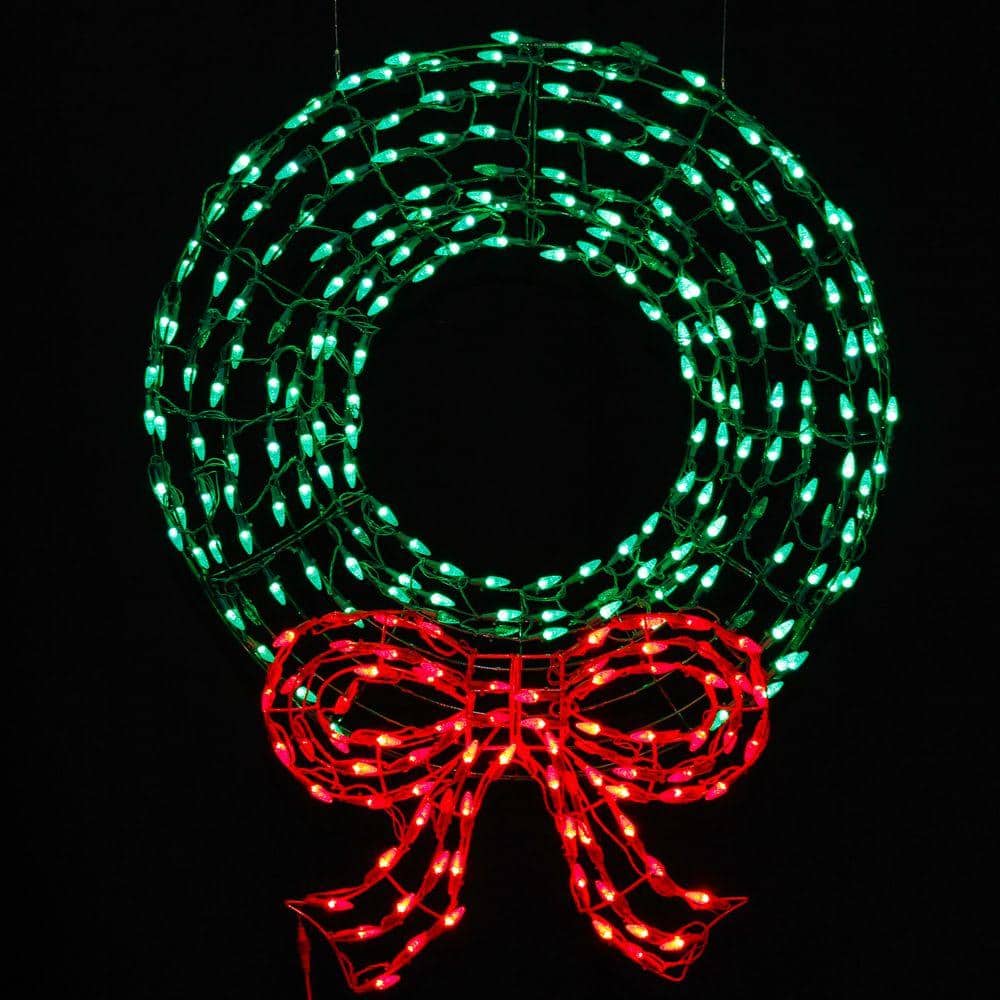 36 in. Pre-Lit LED Outdoor Wreath with Bow Sculpture and 280 C5 ...
