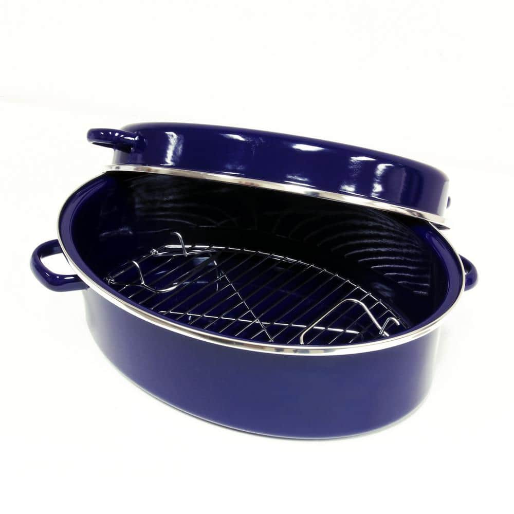 Chantal 11 Qt. Enamel-On-Steel Oval Roaster/Broiler with Stainless ...