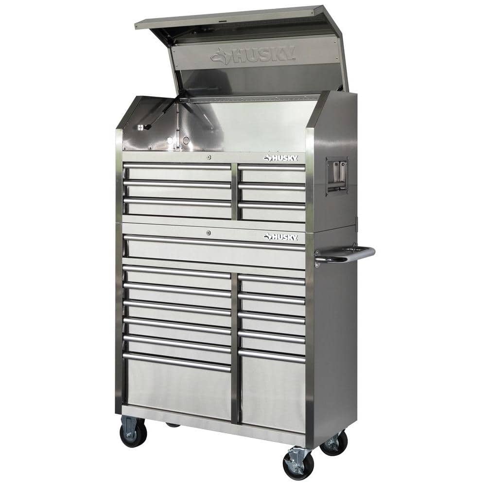 Husky 40 in. 18-Drawer Stainless Steel Tool Chest and Rolling Tool ...