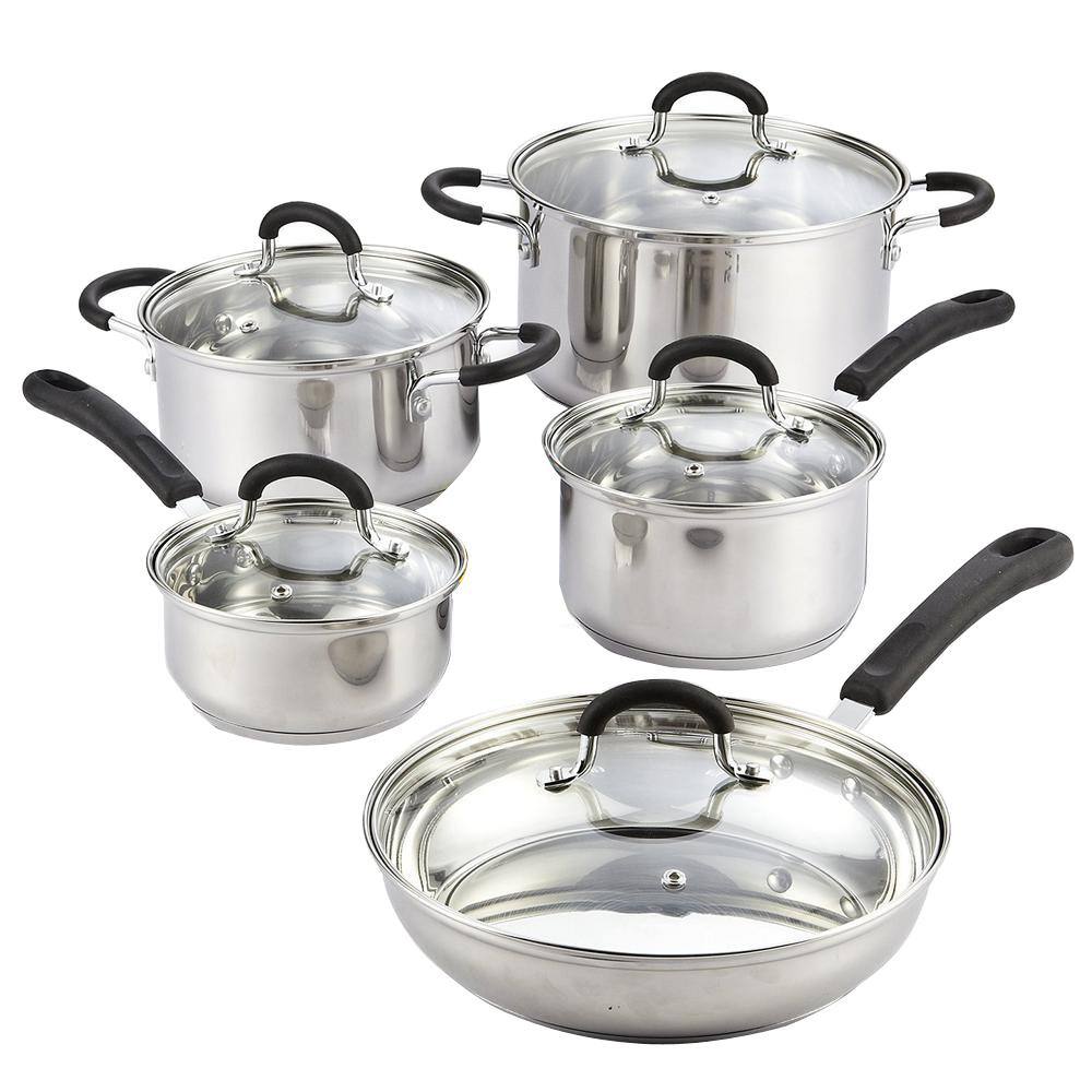 Cook N Home 10-Piece Silver Cookware Set with Lids-02408 - The Home Depot