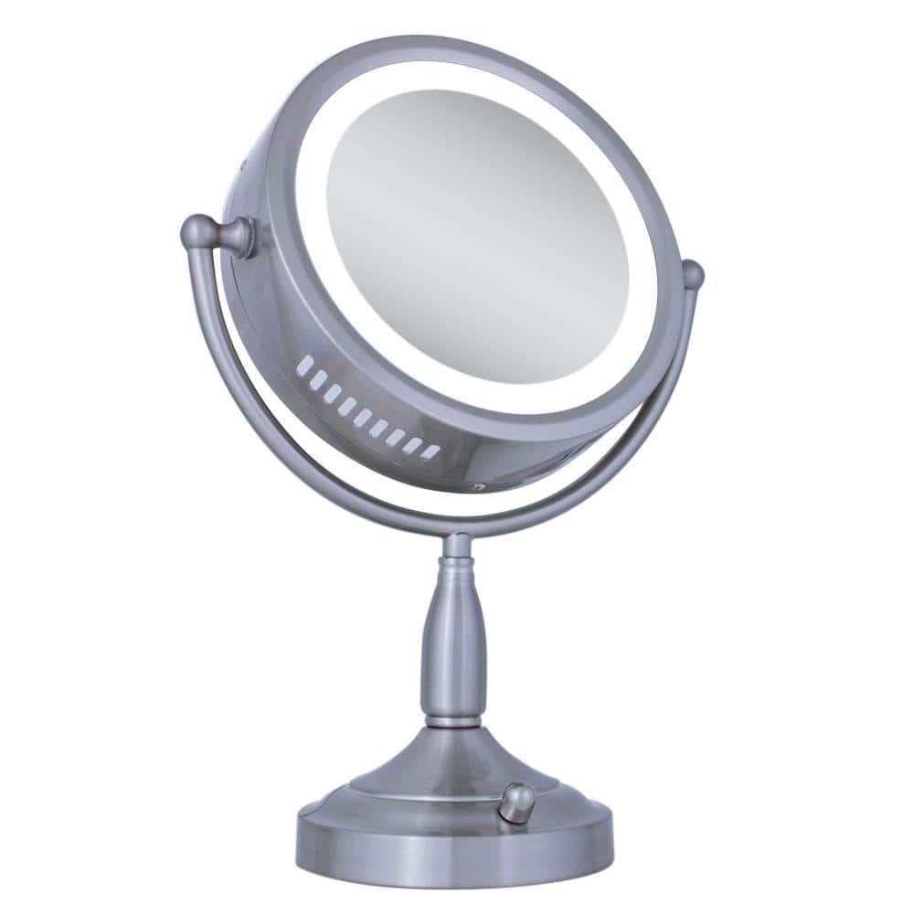 Zadro Lighted 8X/1X Round Vanity Mirror in Satin Nickel 