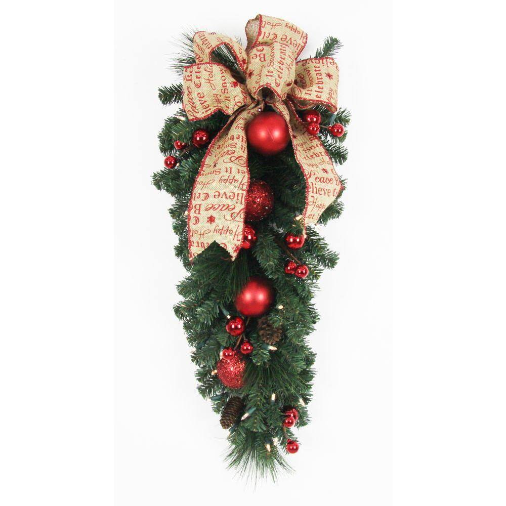 Home Accents Holiday 14 in. Unlit Artificial Kissing Ball with Red ...
