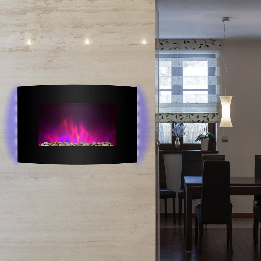 AKDY 36 in. Wall Mount Electric Fireplace Heater in Black with Curved ...