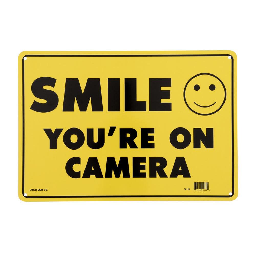 Smile youre on camera 4 x 9 aluminum security sign with smiley face MYSIGNCRAFT 