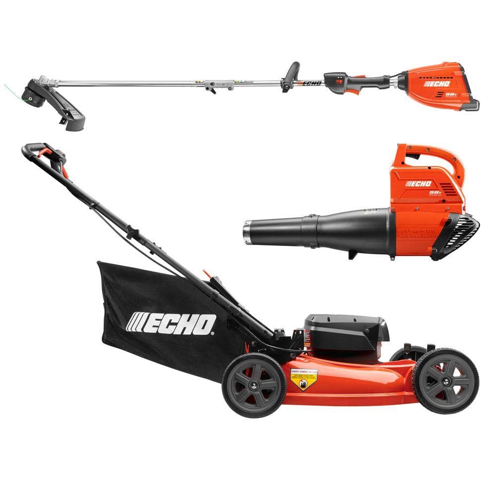 ECHO 21" 58-Volt Li-Ion Cordless Lawn Mower with String Trimmer and Blower Combo Kit (CLM-CV-24)