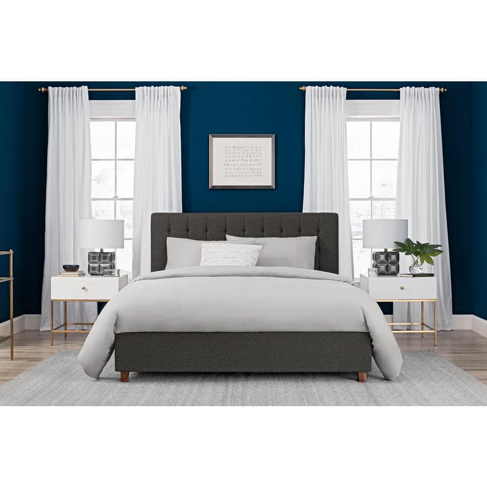 DHP Emily Grey Upholstered Linen Full Size Bed Frame-4108429 - The Home