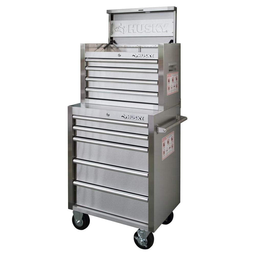 Husky 26 in. 9-Drawer Stainless Steel Tool Chest and Cabinet Set ...