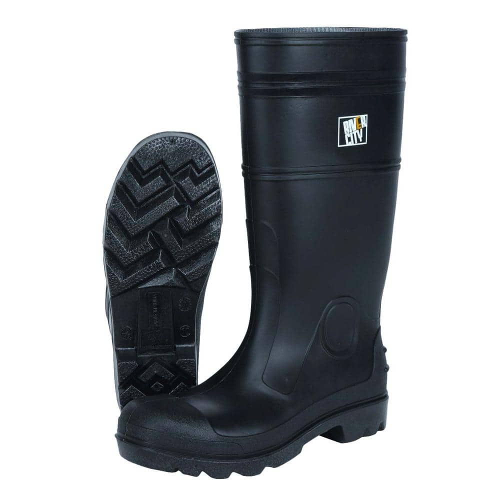 Safety Works Size 10 Black PVC 100% Waterproof Cleated Sole Boots ...