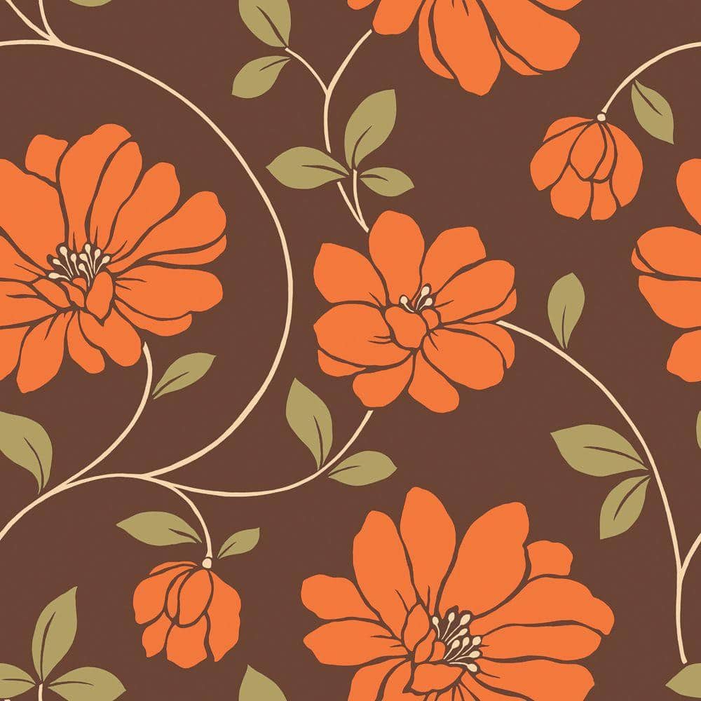 The Wallpaper Company 8 in. x 10 in. Orange and Brown Large Scale Retro ...