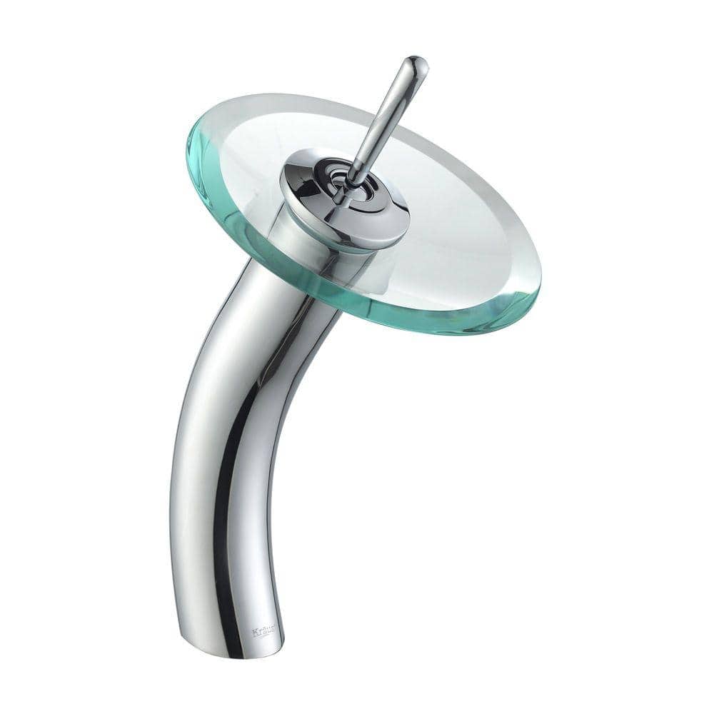 KRAUS Single Hole Single-Handle Low-Arc Glass Waterfall Vessel Bathroom ...
