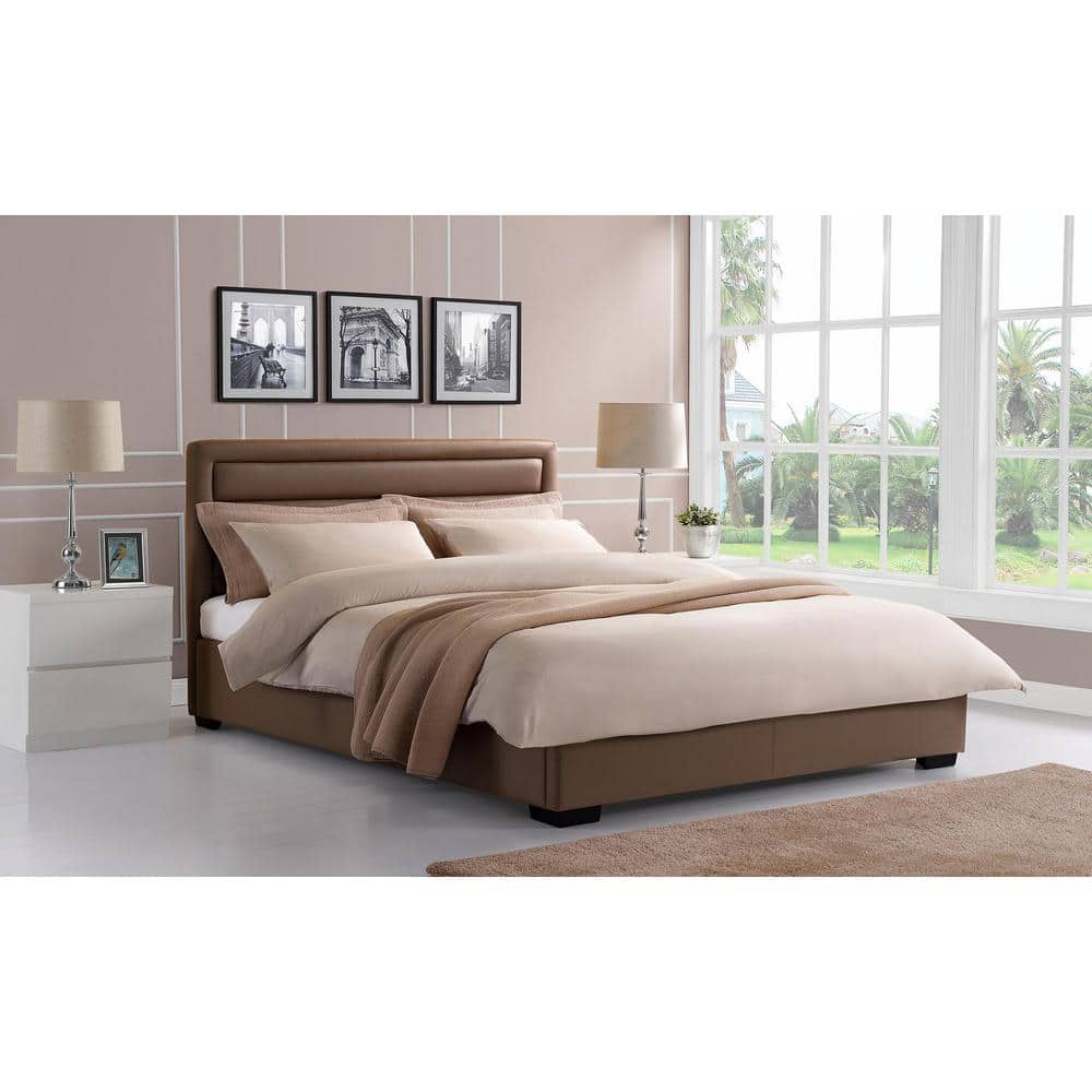 PRI All-in-1 Brown Queen Bed Frame-DS-2645-290 - The Home Depot