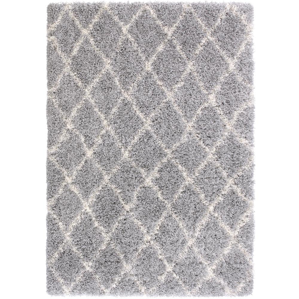 Designera Collection Grey and Ivory 5 ft. x 7 ft. Shaggy Area Rug ...