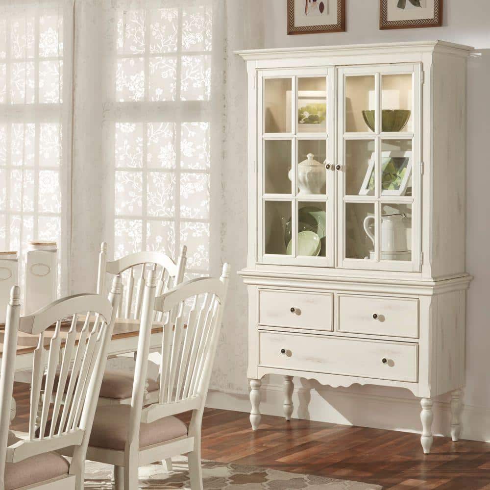 HomeSullivan Margot Touch Light Wood China Cabinet in Antique White