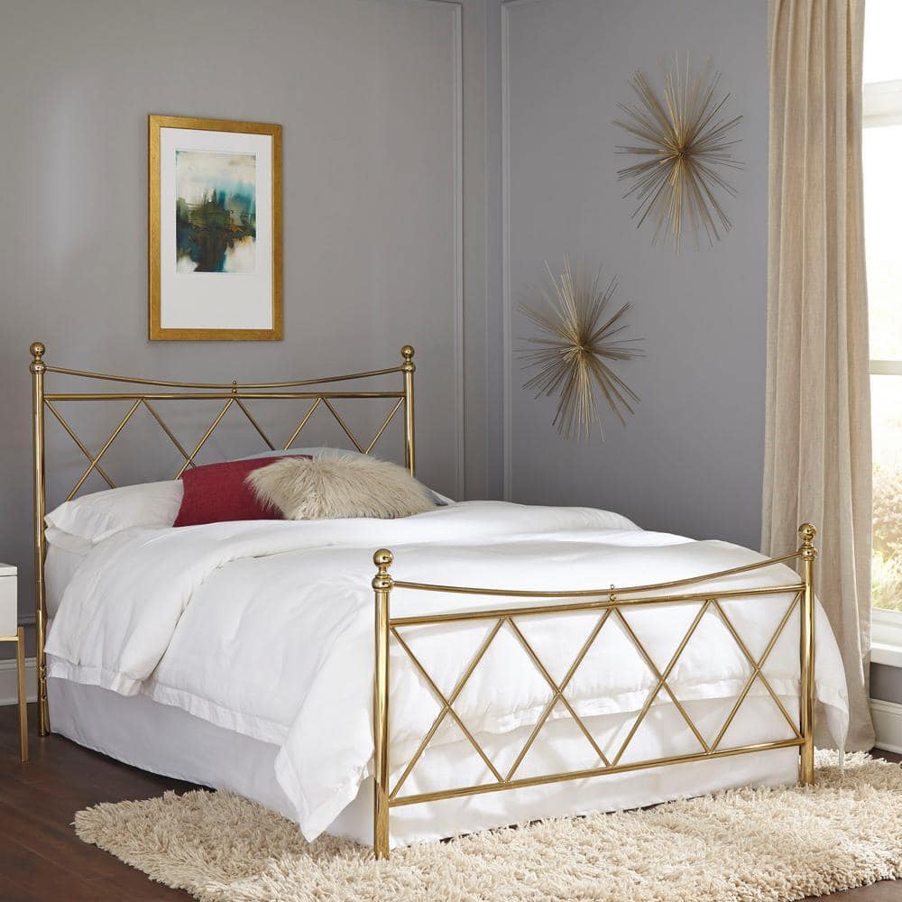 Fashion Bed Group Lennox Classic Brass Full Bed Frame with Metal Duo
