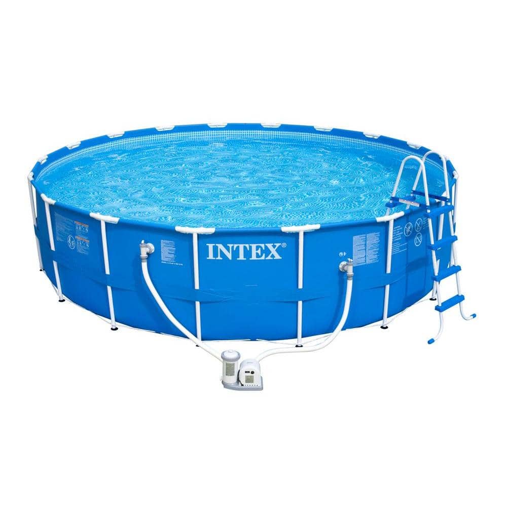 Intex 18 ft. Round x 48 in. Deep Metal Frame Pool with 