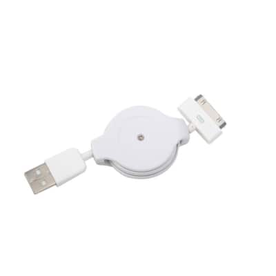 CE TECH 3 ft. Retractable USB to 30-Pin Charging Cable-White-MS0069 ...