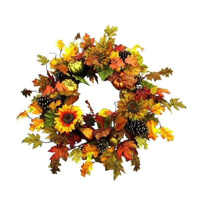 Home Accents Holiday 30 in. Deluxe Artificial Sunflower Wreath ...