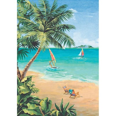 The Wallpaper Company 78 in. x 54.75 in. Brightly Colored Beach Scene ...