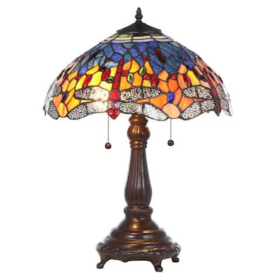 Table lamp featuring a shade crafted of hand-cut stained glass