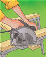 Cut the table slats to length with a circular saw