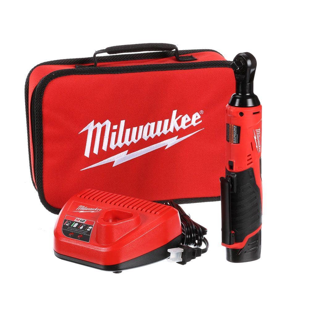 Milwaukee M12 12-Volt Lithium-Ion 3/8 in. Cordless Ratchet Kit ...