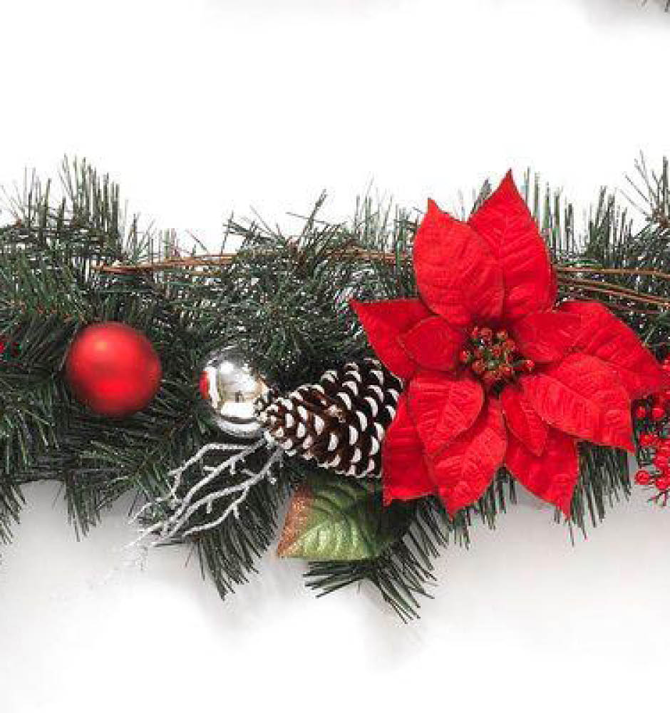 Home Accents Holiday 9 ft. Twig Pine Red Poinsettia Garland with ...