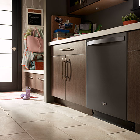 Dishwasher set in modern, lived-in kitchen.